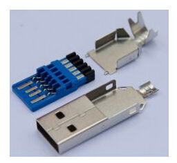 USB A公3.0焊线三件式带线夹 9P蓝胶带外壳焊接技术与五金产品研发解析
